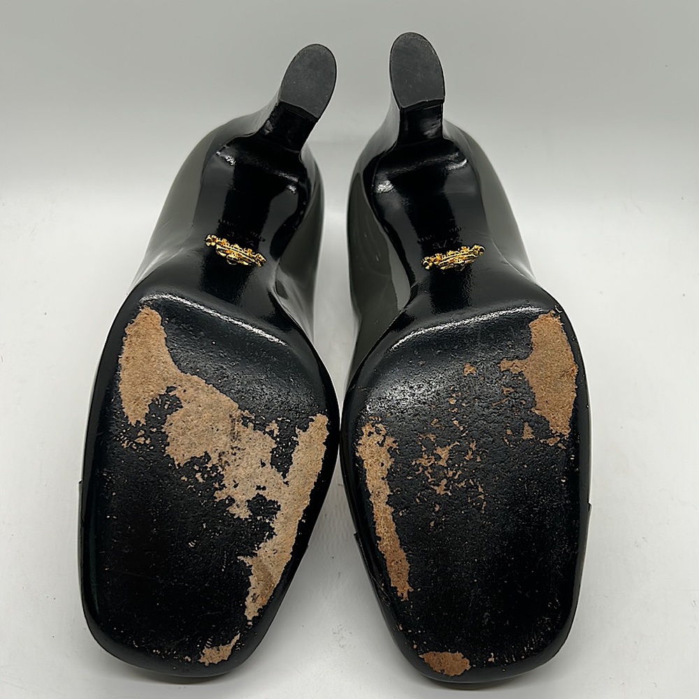 Prada Authenticated Black/Dark Gray Leather High Heels Shoes *Sz 37.5/US Sz 7.5* - Picture 9 of 11